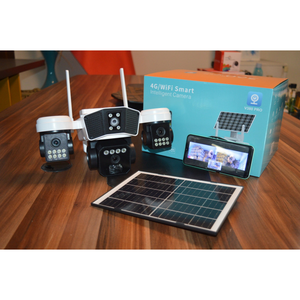 3 Kameralı Solar Wifi Kablosuz Güneş Enerjili 3 Lensli Gece Görüşlü Güvenlik Kamerası YT-95WS v380 pro